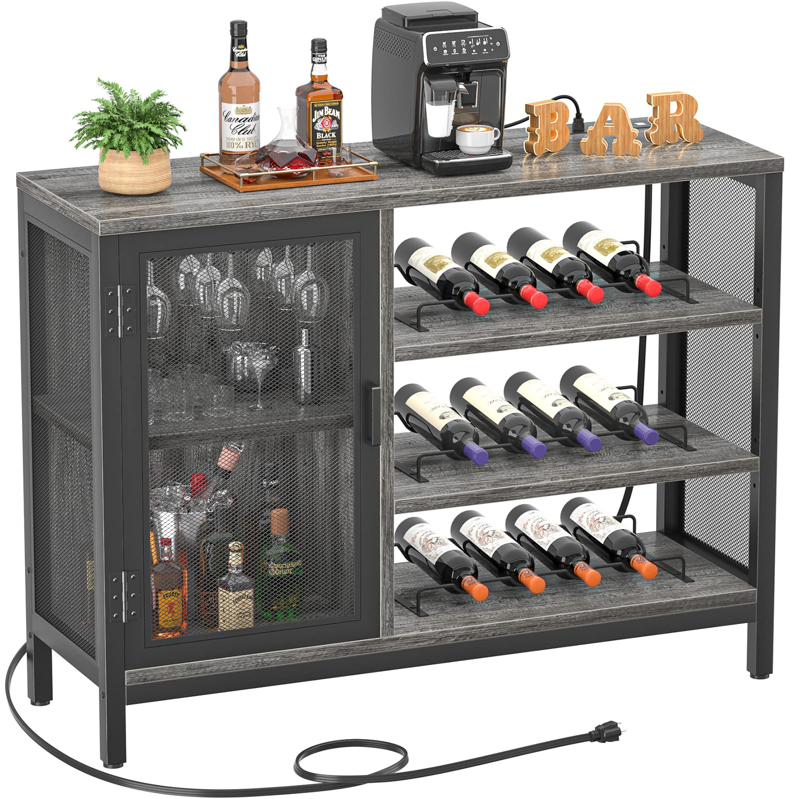 Corner Bar Cabinet 82.6" Tall Bar Cabinet With Power Outlets, 6-Tiers ...