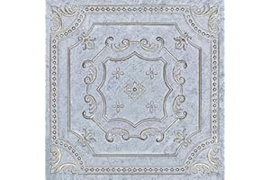 From Plain To Beautiful In Hours DCT04 Elizabethan Shield PVC 2' x 2' Lay-in or Glue-up Ceiling Tile (Covers / 200 sq.ft), Aged White Gold, 50 Piece