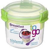 Sistema Breakfast TO GO | Food Storage Container with Compartments &amp; Spoon | 530ml. | BPA-Free | Assorted colors [21355-53C]