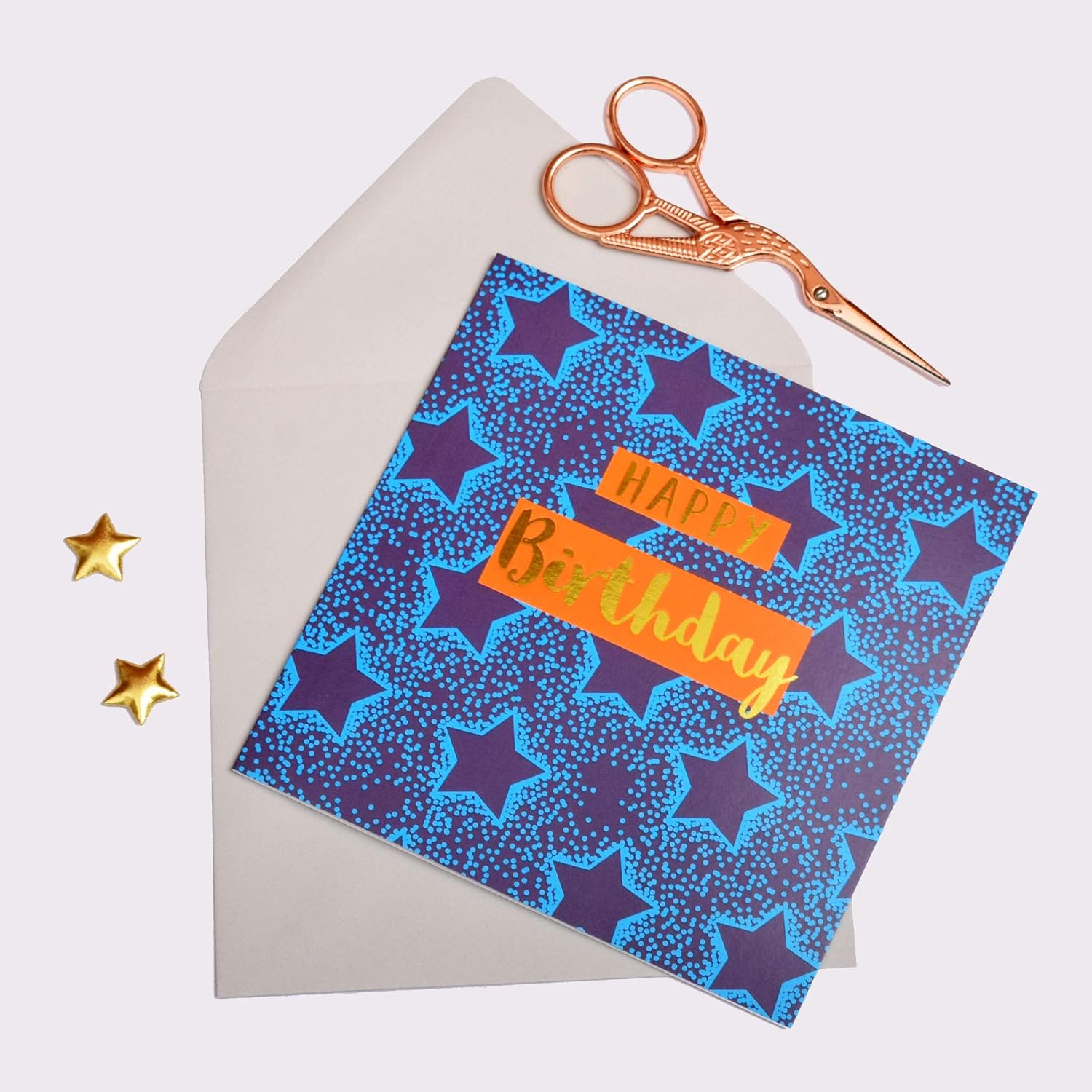 Claire Giles Greeting Cards, Happy Birthday Card, Blue Stars Design Greeting Card, Text Foiled in Shiny Gold - Image 3