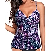 Aqua Eve Women's Underwire Tankini Swimsuit - Twist V Neck Flowy Bathing Suit Top Only, No Bottom