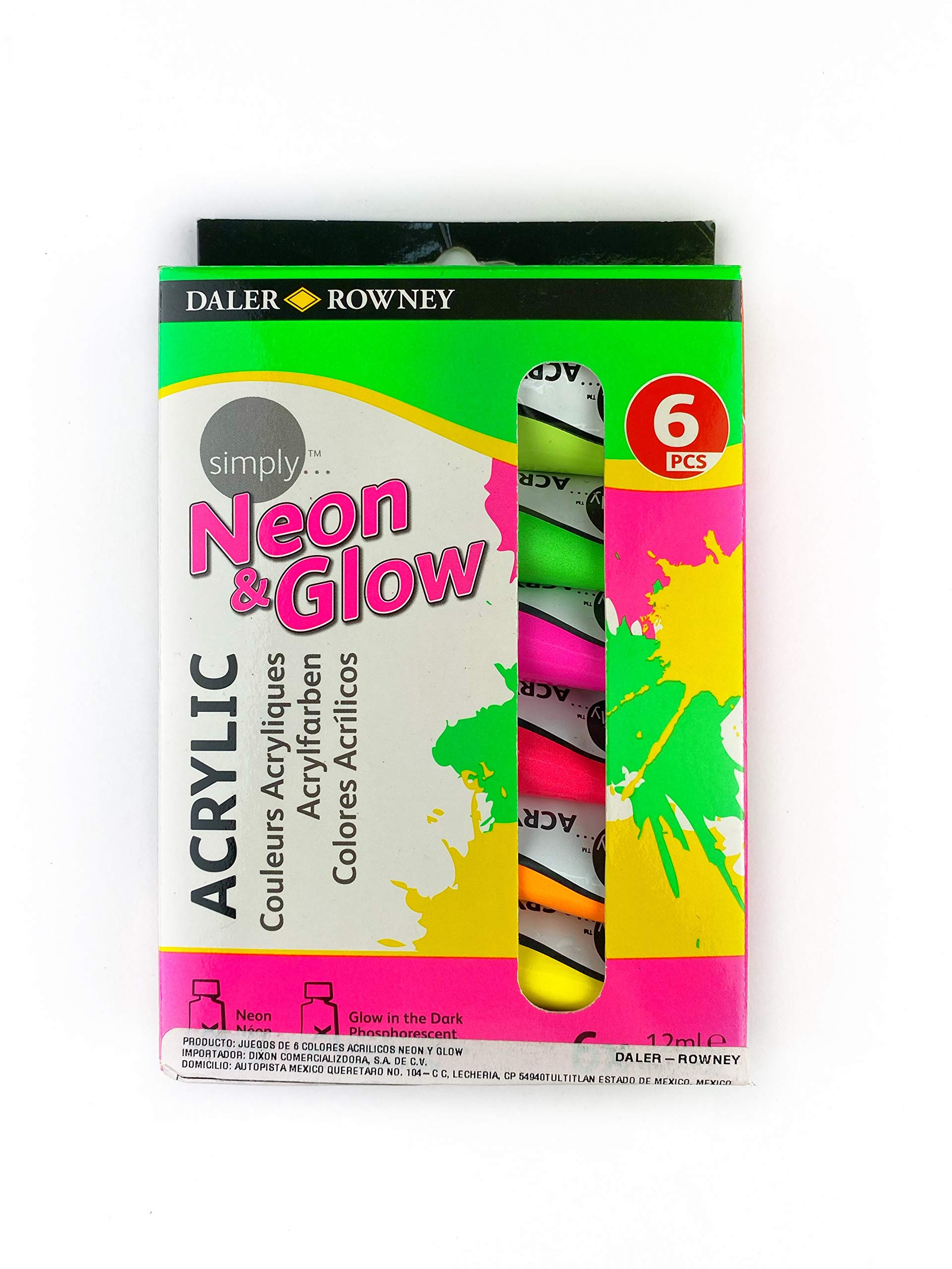 Daler-Rowney Simply Acrylic Paint, Aluminium Tube, 0.41oz - 12 ml, Cardboard Box, Set, 6 Assorted Colours