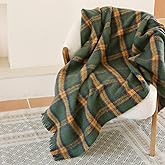 ZonLi Green Plaid Throw Blanket for Couch, Checkered Throw Blanket for Home Decor, Soft Lightweight Cozy All Season Decorative Vintage Blankets with Tassel for Bed and Sofa, 50'' x 60''
