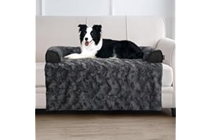 blunique Calming Large Dog Bed for Couch, 41 x 37 inch Removable Couch Cover for Dogs Washable, Non-Slip Fluffy Plush Dog Sofa Mat for Furniture Protector - Dark Grey