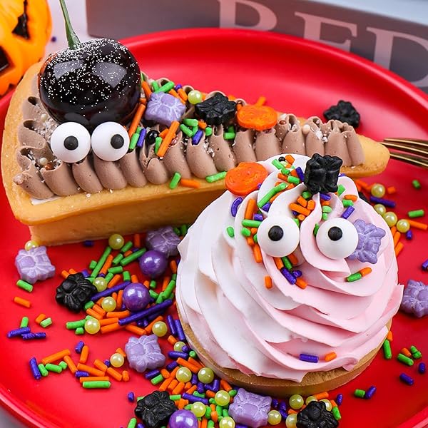HALLOWEEN SPRINKLES, CANDY EYES PUMPKIN SPIDER SPRINKLES, 130G/4.6OZ SPRINKLE MIX FOR CAKE DECORATING, COOKIE DECORATIONS, CUPCAKE TOPPER, CHOCOLATE DESSERTS, ICE CREAM TOPPING