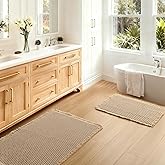 JIUZHEN Set of 2 Waffle Bath Mats Boho Non Slip Bath Rugs Washable Bathroom Rugs Super Absorbent Waffle Mats Ultra Soft Fast Drying Mat for Bathroom Floor, Tub, 16" x 24" +20" x 32", Brown