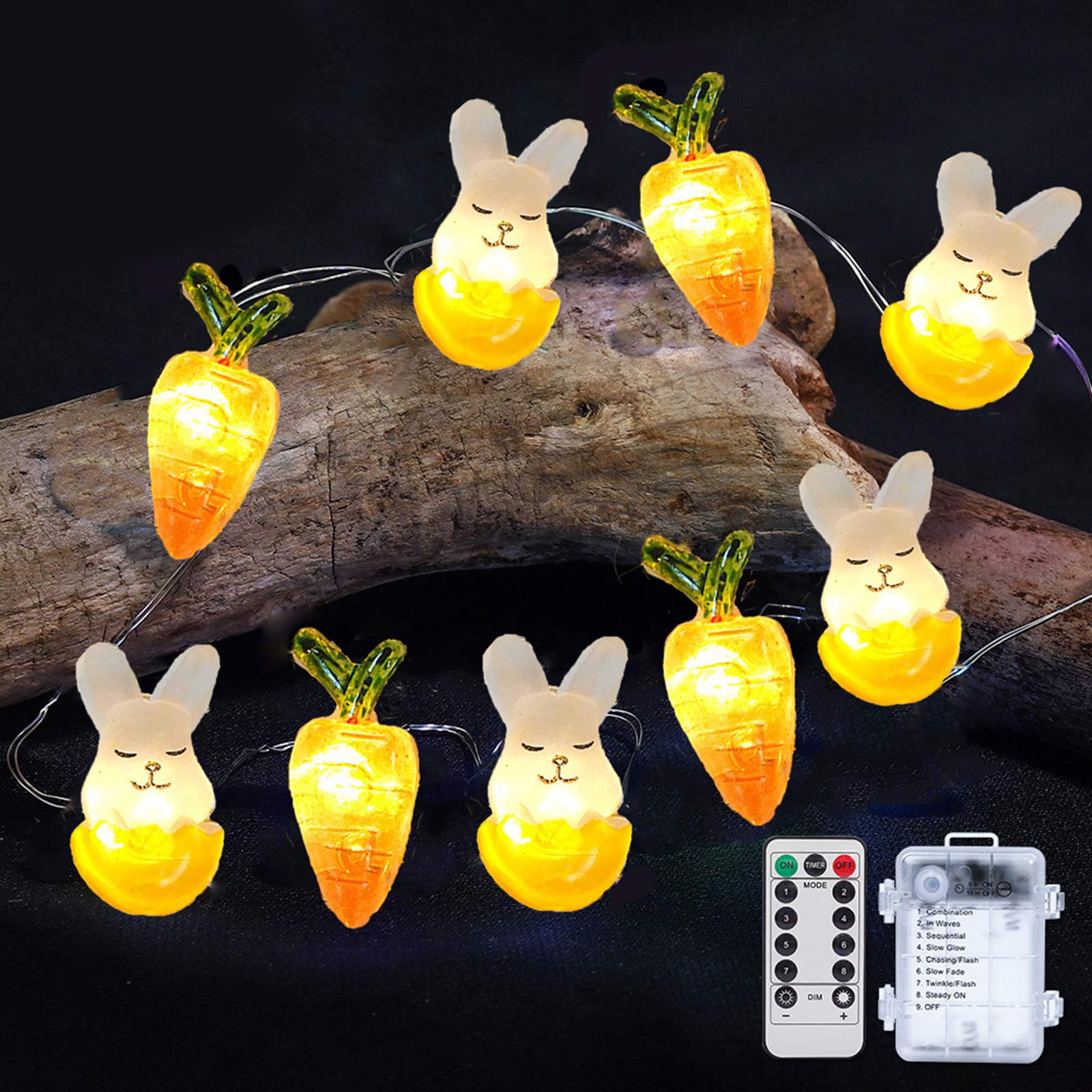Carolilly 30/40/50 Easter Bunny String Lights LED Lights 8 Light Modes Easter String Lights with Remote Control Home Decor (3 Meter/ 30 Lights)