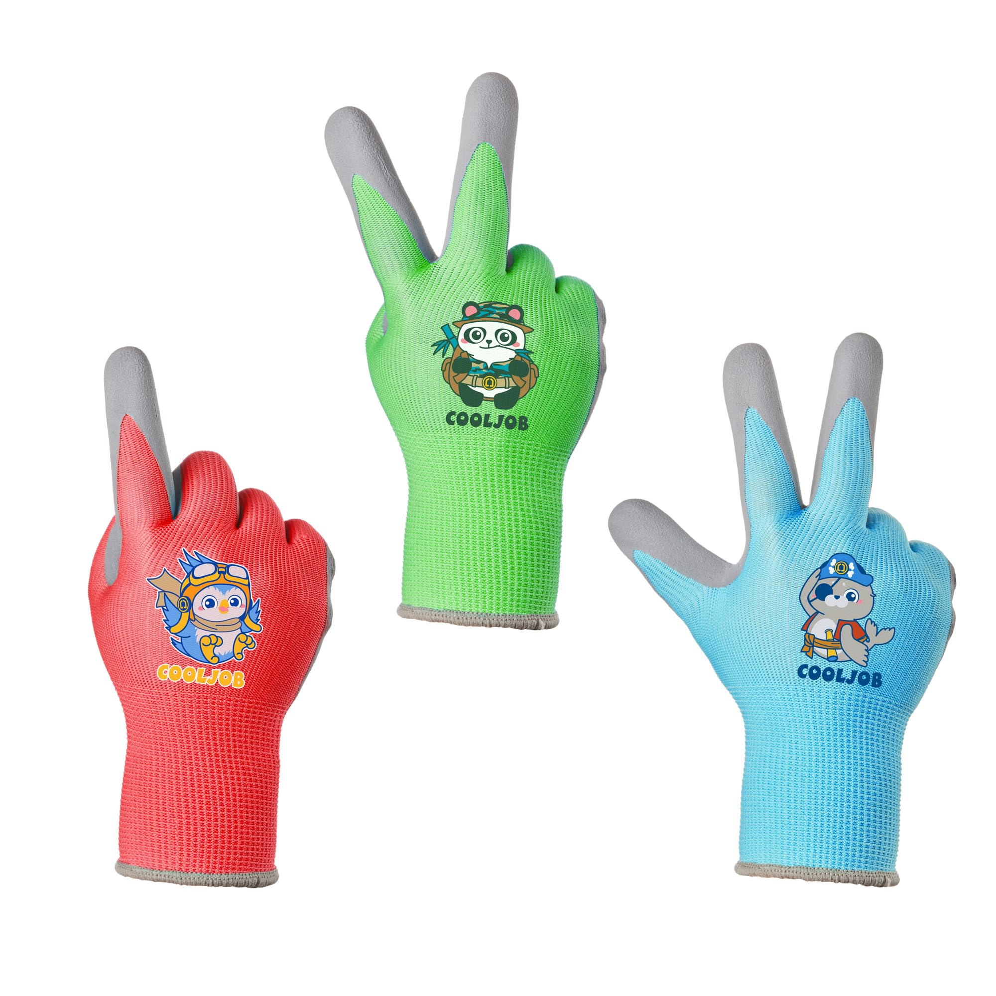 COOLJOB Kids Garden Gloves, 3 Pairs Children Work Gloves for Boys Girls 4-6 Years old, Non-slip Latex Coating — image 1