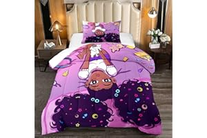 Kossmjx Cute African American Girls Comforter Set for Girls Room Pink Twin Comforter Set for Girls 2 Piece Afro Black Girls Bedding Set with 1 Pillowcase Snacks Bear Girls Quilt, Twin Size