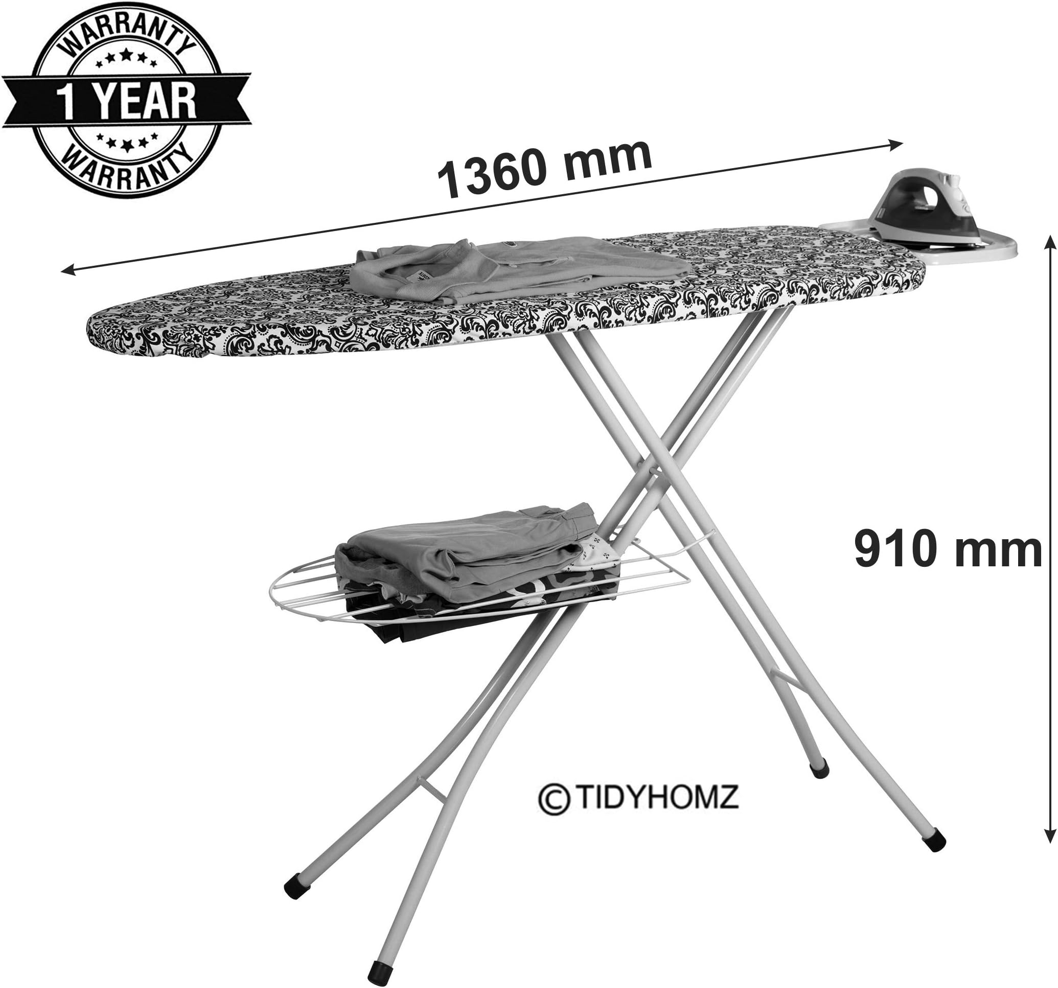 TidyHomz Irtish Foldable Ironing Board Stand with Tray, Height Adjustable Steel Iron Board (Demask Design)