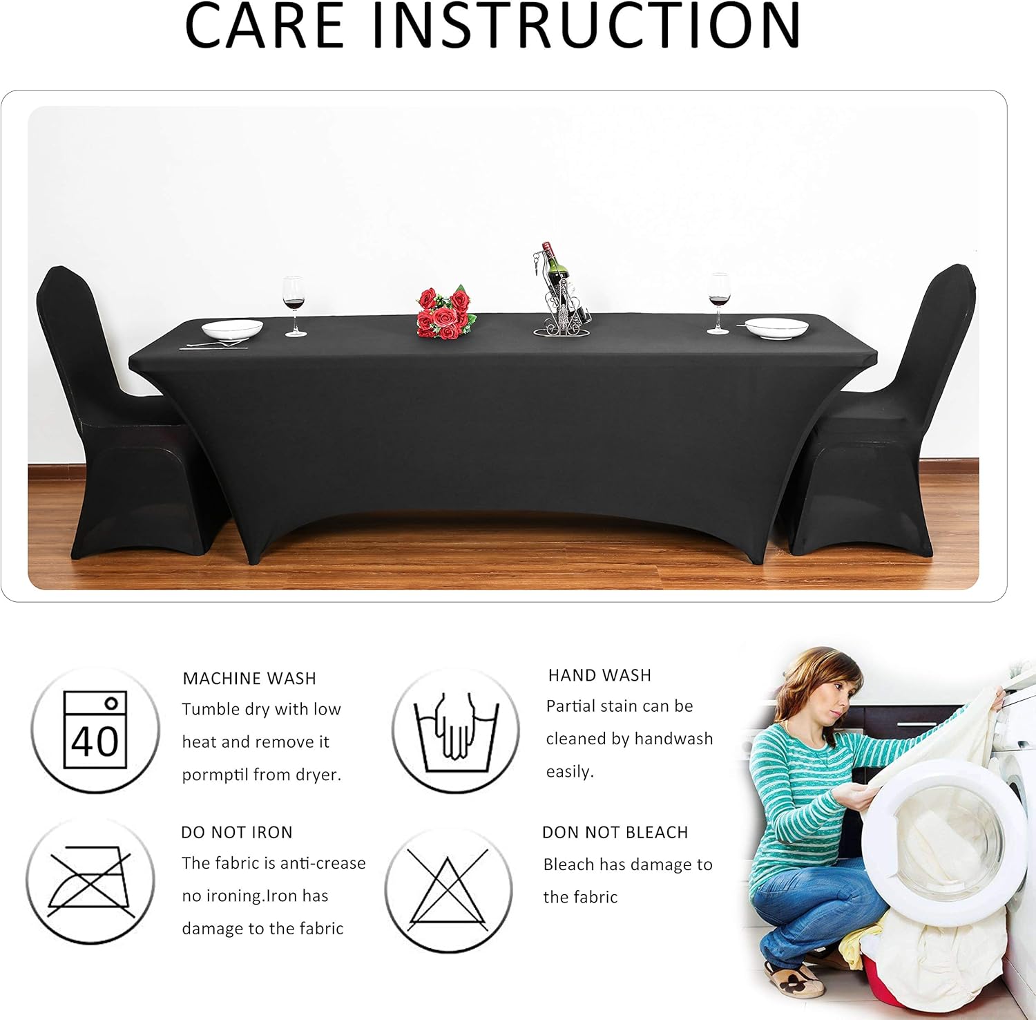 Obstal 6ft Stretch Spandex Table Cover for Standard Folding Tables - Universal Rectangular Fitted Tablecloth Protector for Wedding, Banquet and Party （Black, 72 Length x 30 Width x 30 Height Inches）: Kitchen & Dining