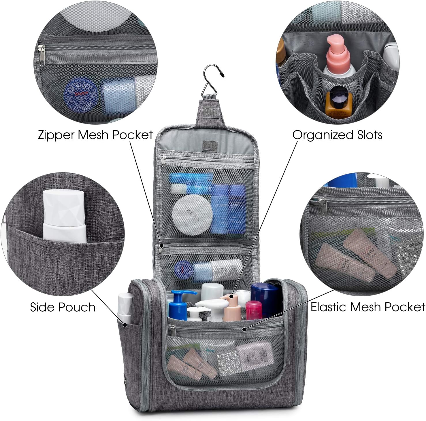 Large Hanging Toiletry Wash Bag Travel Makeup Cosmetic Organizer for Men Women by WANDF (Denim Grey), XL - Image 5