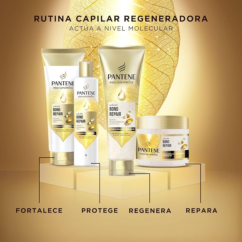 Shampoo Reparador Pantene Molecular Bond com Biotina 250ml Pro-V Formula para Cabelos Secos e Danificados. Protege e deixa o cabelo mais saudável e regenerado. Enriquecido com Nutrientes