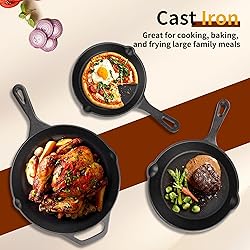 isheTao Cast Iron Skillet 3-Piece Set, Frying