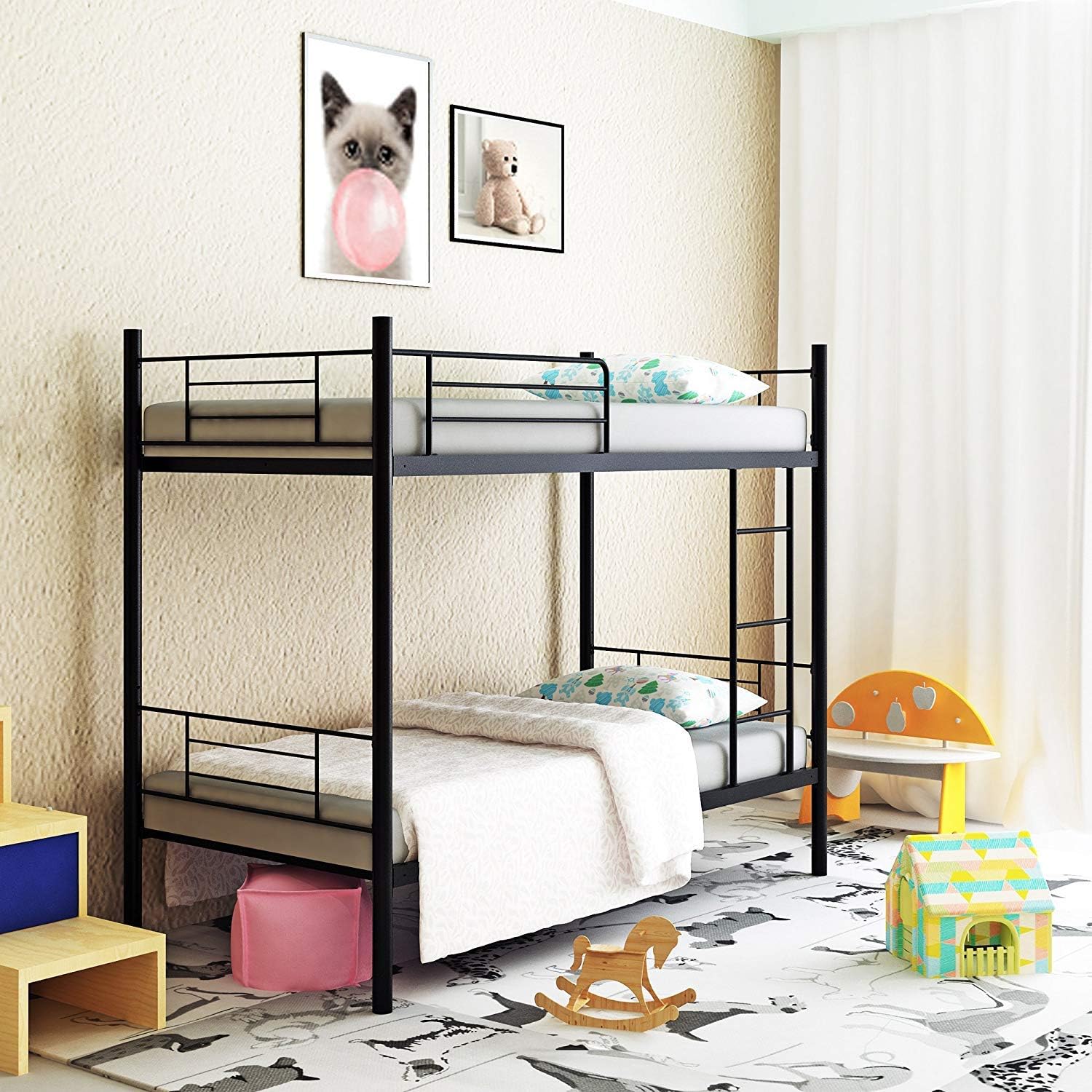 Camabeds Stooreys Single Loft Bed with 5" Memory Foam Mattress and Extra Study/Work Table (Black)