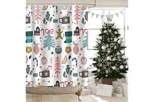 APROPHIC Christmas Shower Curtain for Bathroom Decor Pink Xmas Tree Socks Gingerbread Man Winter New Year Holiday Waterproof Fabric Shower Curtains with Hooks 72x72 in