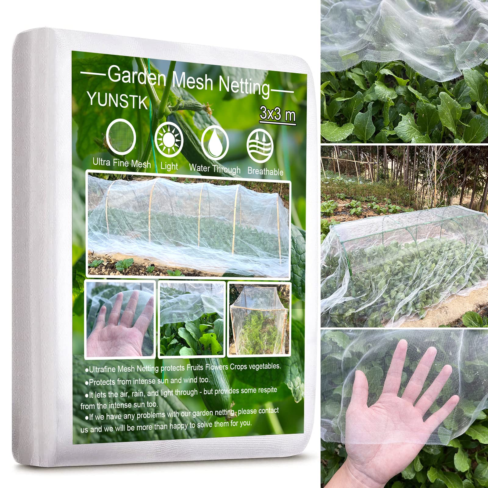 Garden Netting for Veg Patch Fine Mesh, Insect Protection Net, Garden Vegetable Plant Protect Netting, Anti Bird Butterfly Netting, Tunnel Fine Mesh for Flowers Crops Fruits Greenhouse (3x3m)