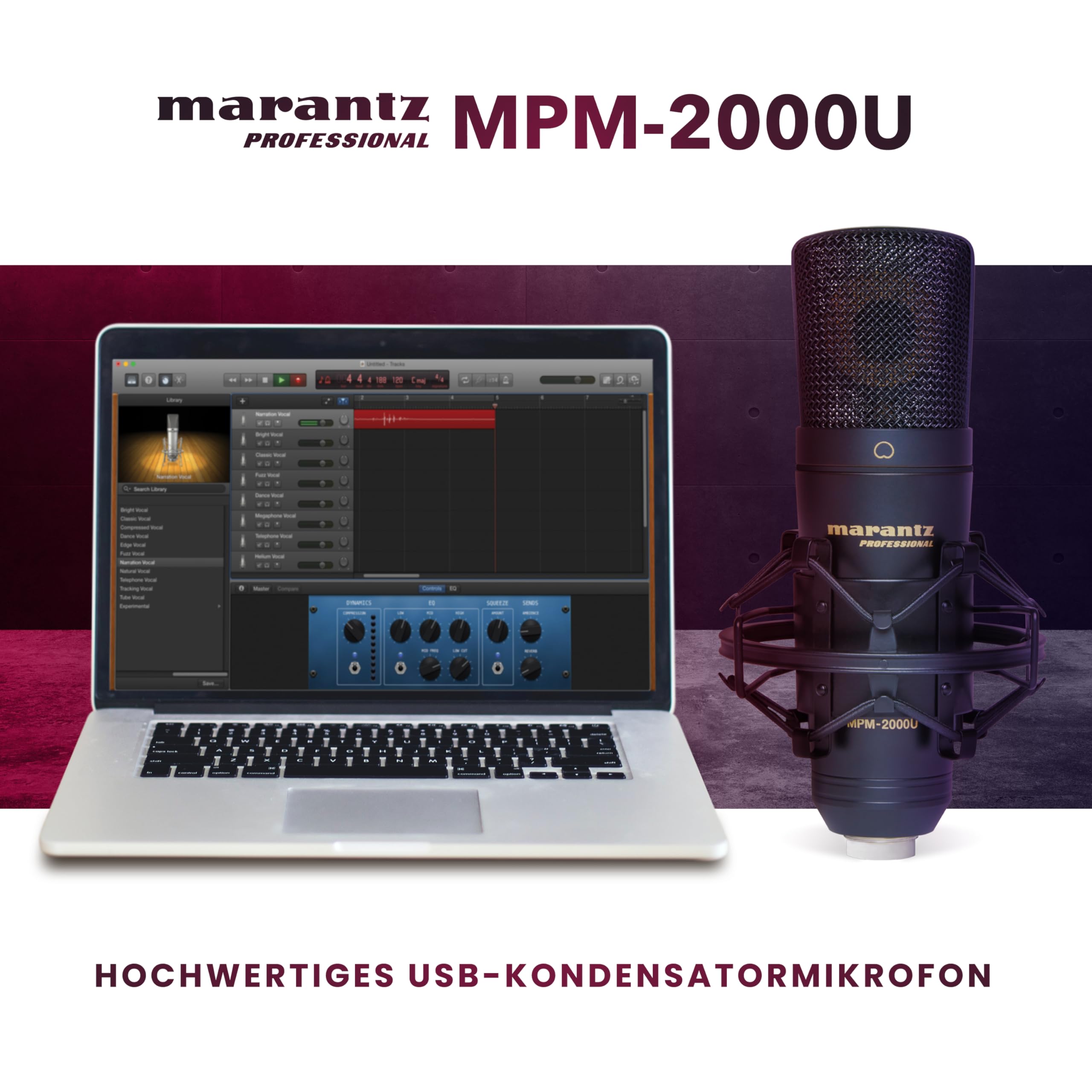 Marantz Professional MPM-2000U - USB-Kondensatormikrofon für Gaming, Streaming, Podcasting und PC/Mac-Aufnahmen - Cardioid, Shockmount, USB-Kabel und Transportetui inklusive, Schwarz 6
