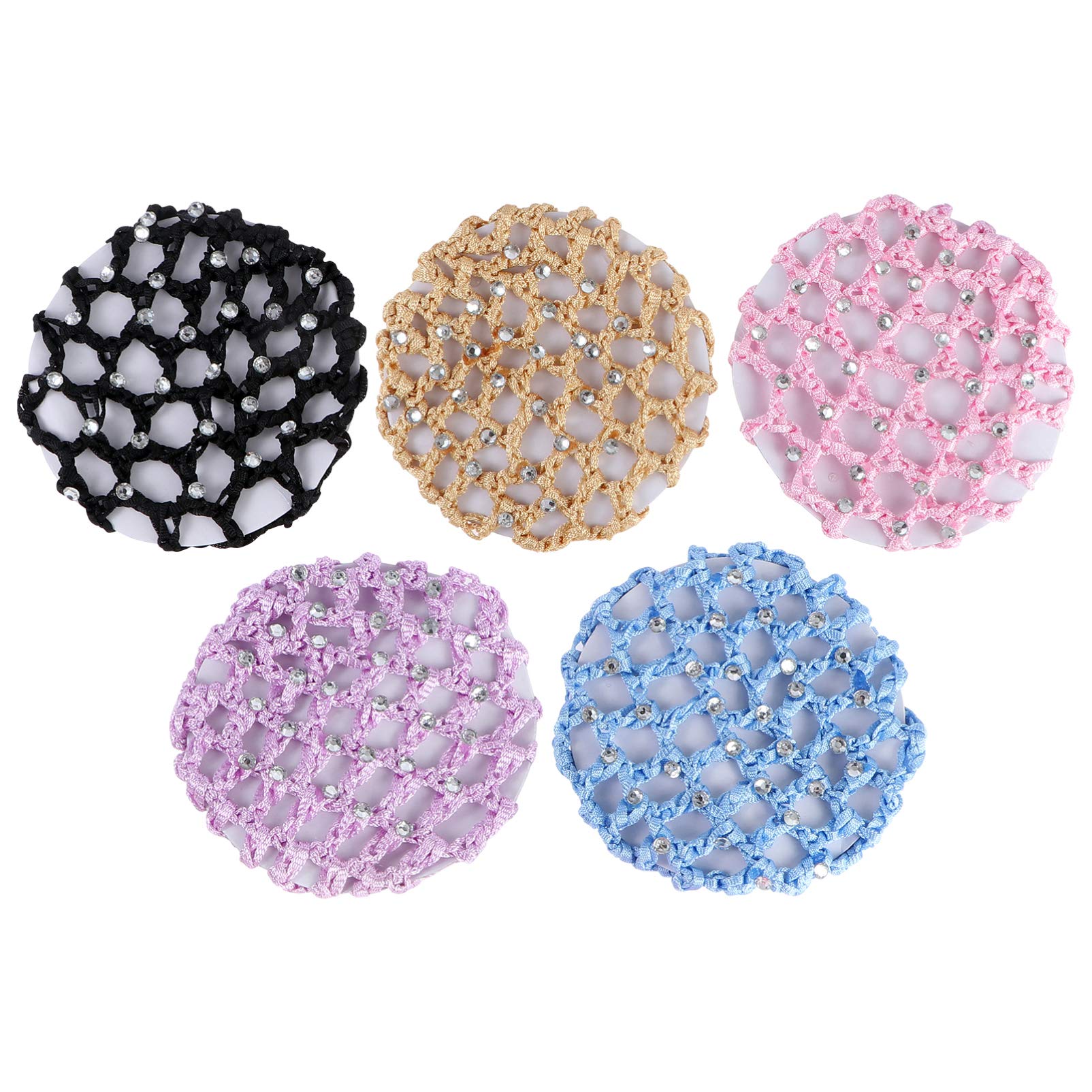 FRCOLOR Elastic Hair Snood Net for Women Crochet Hairnet 5 Pack Breathable Hair Bun Covers for Ballet Dance Gymnastics Performance Styling Accessory