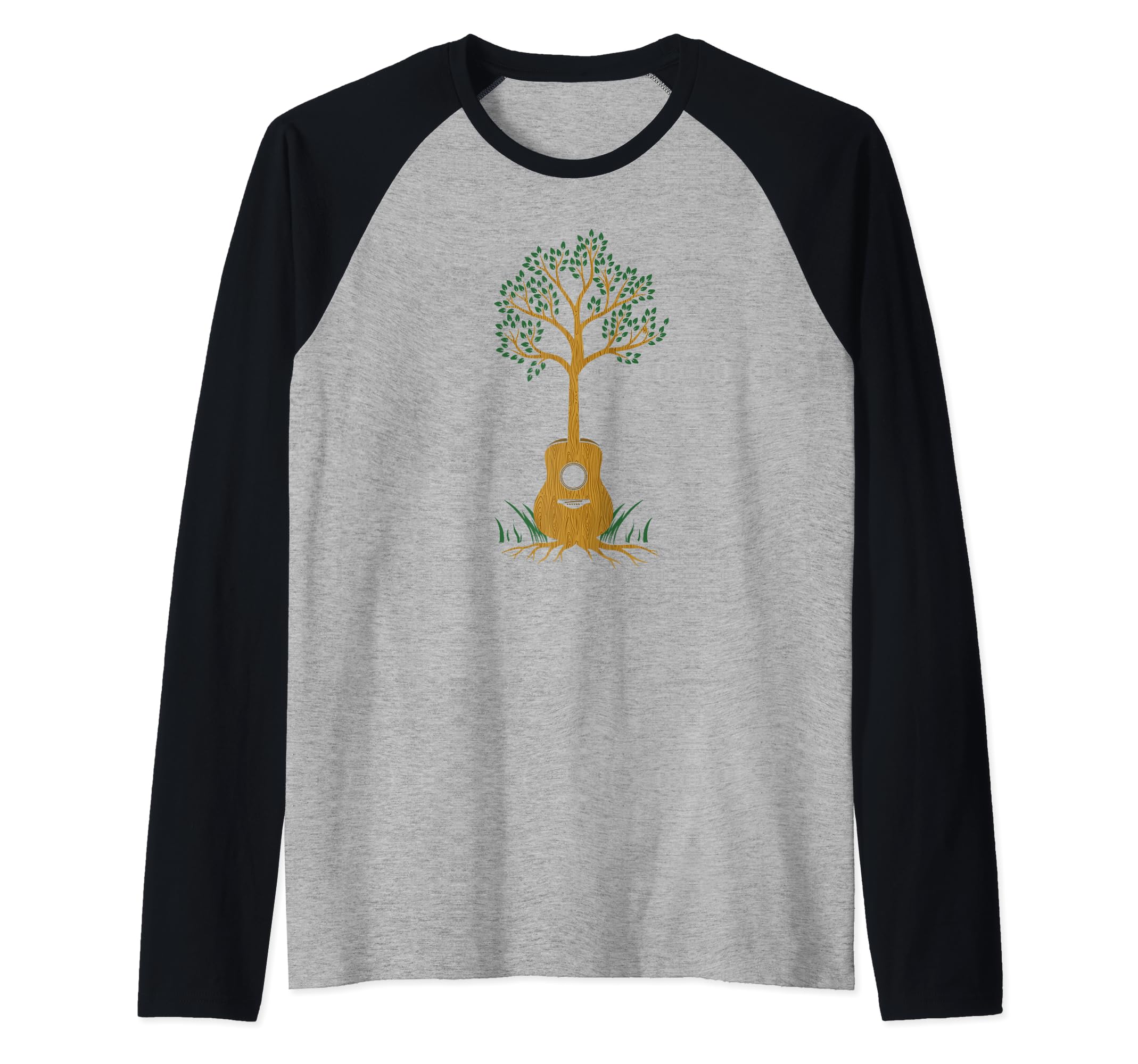 Acoustic Guitar Tree Musician Guitarist - Acoustic Guitar Raglan Baseball Tee