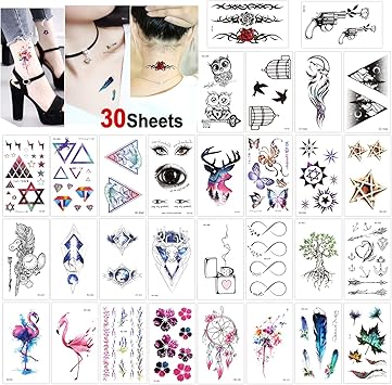 Konsait 30 Feuilles Tatouages Temporaires Pour Femme Eanfat