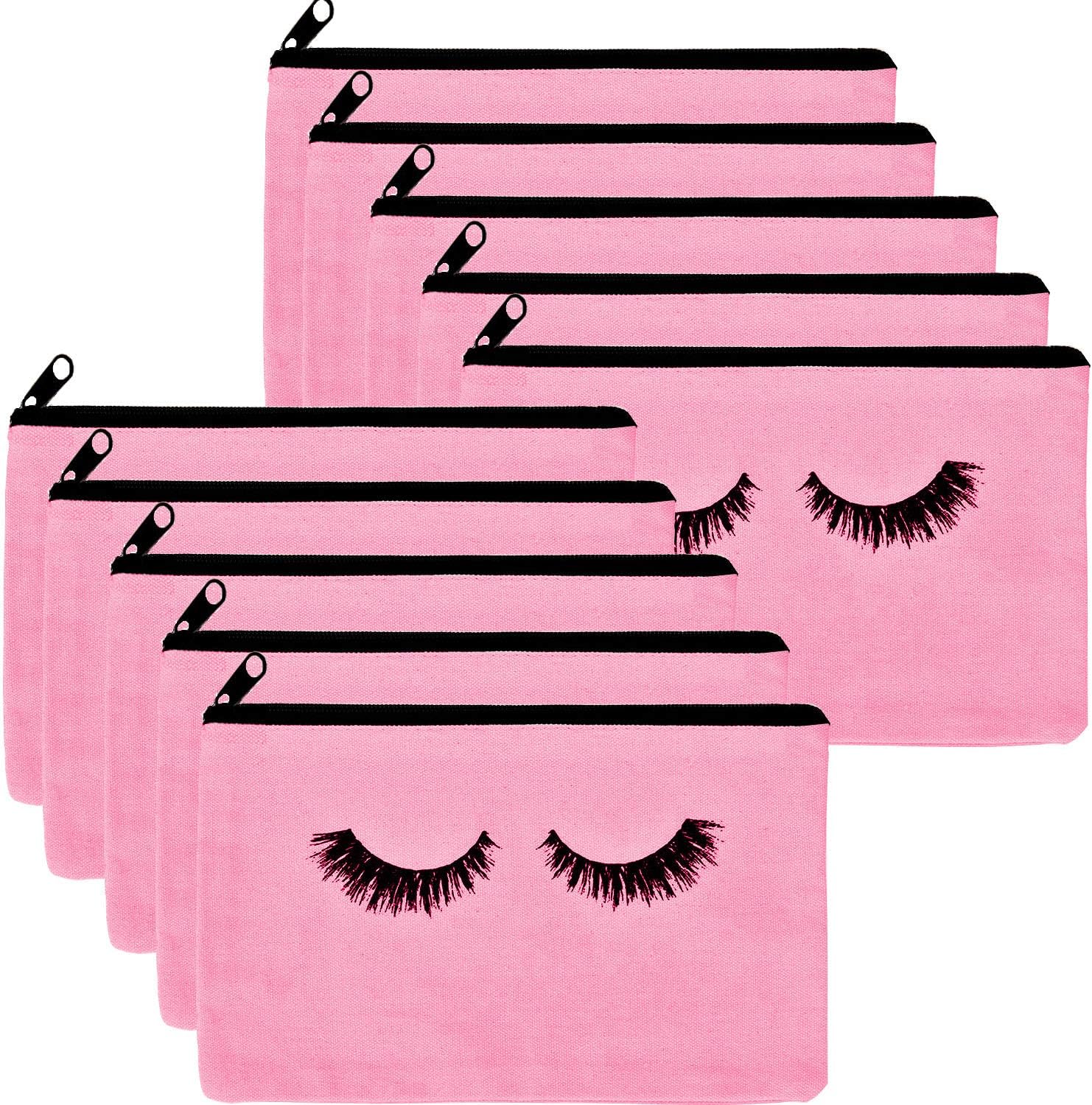 10 Pieces Eyelash Makeup Bags Cosmetic Bags Travel Make up Pouches with Zipper for Women Girls (Pink)