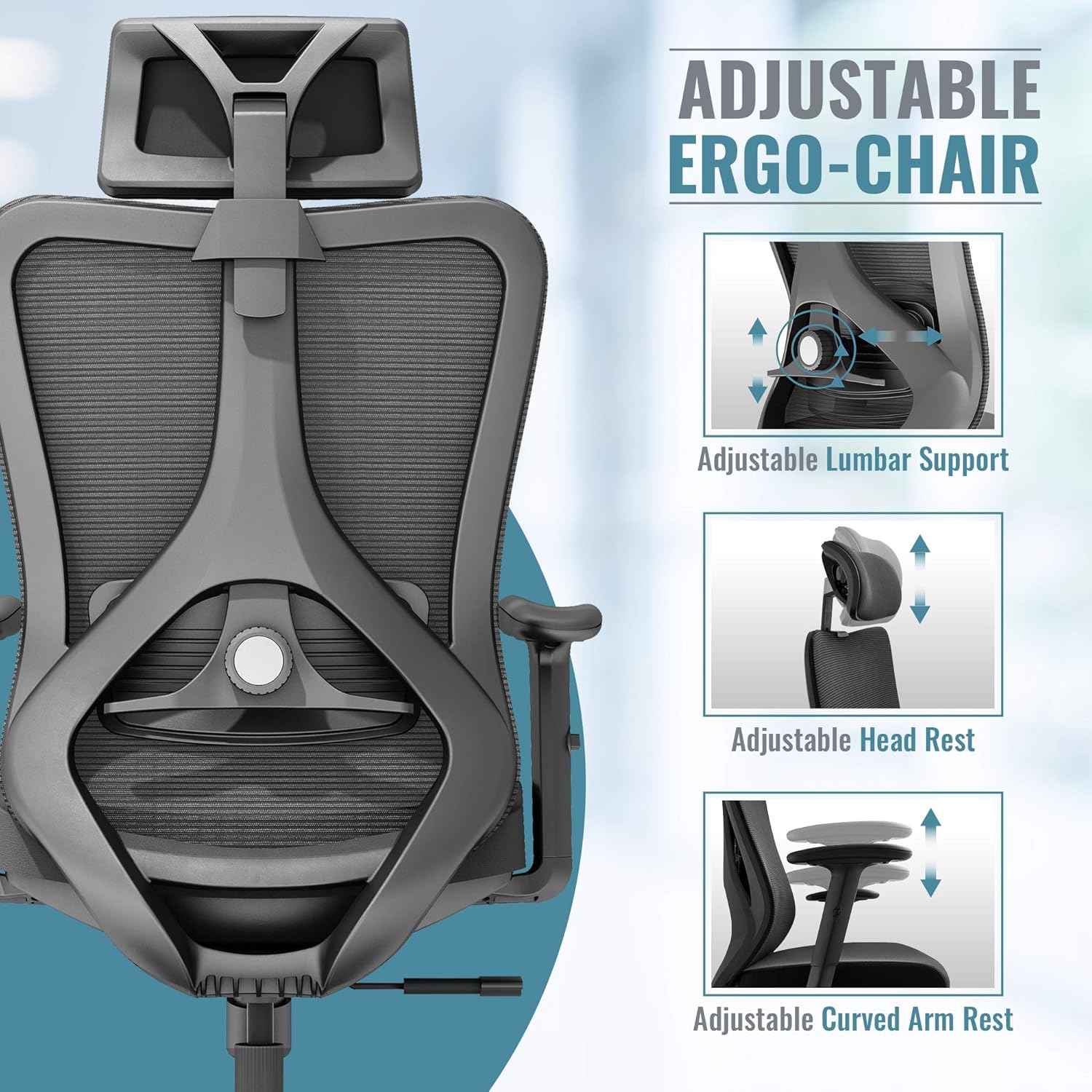 Ergonomic Office Chair Big And Tall High Back - PC Gaming Computer Desk Chair Wheel For Adults Kids Teens - Swivel Adjustable Executive Home Mesh Rolling Comfortable Task Arm Work Chair Lumbar Support: Kitchen & Dining