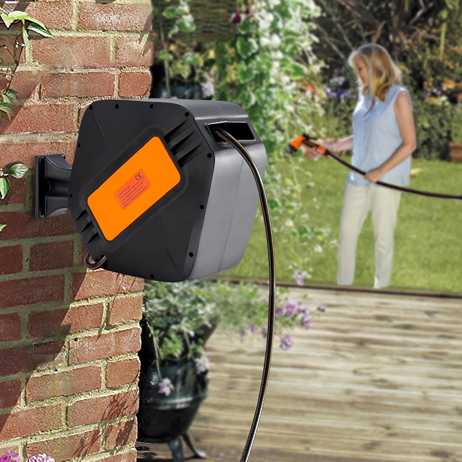 Kerrogee Retractable Hose Reel, 180°Rotate Garden Hose Holder, Flexible Length Lock Hoses with 9 Pattern Nozzle for Watering, Car Washing : Garden & Outdoor