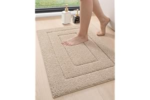 DEXI Bathroom Rug 24x16, Non Slip Washable Bath Mat for Shower Floor, Absorbent Soft Bathmat with Rubber Backing, Quick Dry Microfiber Carpet, Beige