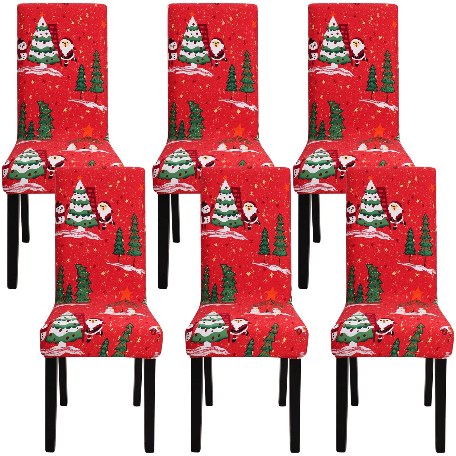 Fuloon Stretch Chair Cover, 6 Pack Christmas Tree Printed Super Fit Stretch Spandex Dining Chair Protector Cover Seat Slipcover for Hotel,Dining Room,Ceremony,Banquet Wedding Party — image 1