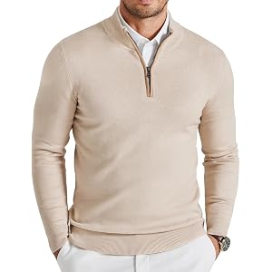 COOFANDY Mens Quarter Zip Sweater Casual Slim Fit Mock Neck Knit Pullover | Classic 1/4 zip design, warm midweight stretch fa