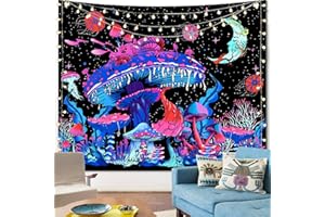 Apdidl Mushroom Tapestry for Bedroom Aesthetic Nature Plant Forest Moon Stars Mystical Night Sky Vintage Tapestry for Living Room Decor with Wall Hanging Accessories (51"x60")