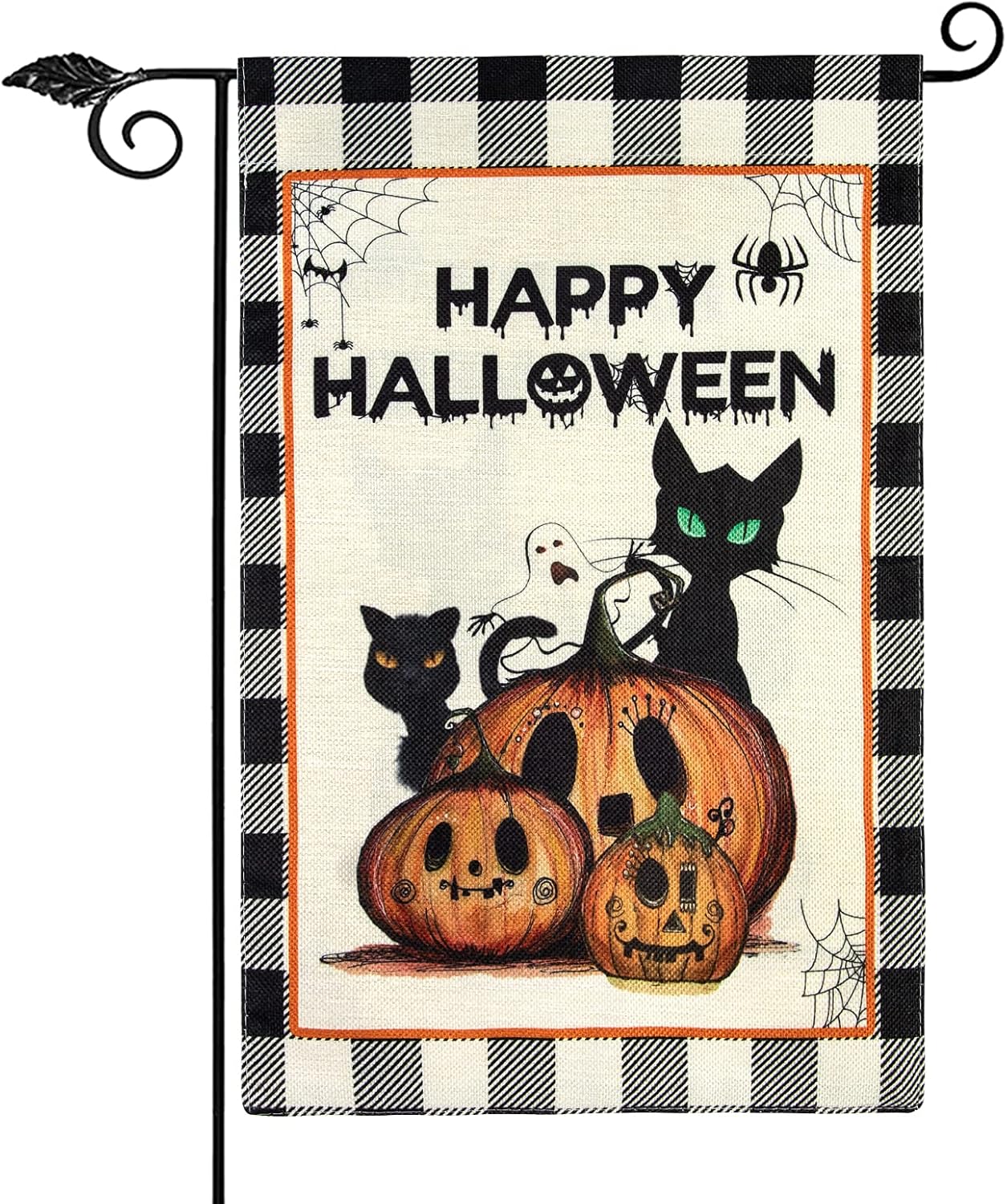 Flags - Unves Happy Halloween Garden Flag 12.5 x 18, Pumpkin Cat Ghost Halloween Flag Vertical Double Sided, Halloween Yard Flag Burlap for Fall House Porch Outdoor Halloween Decoration