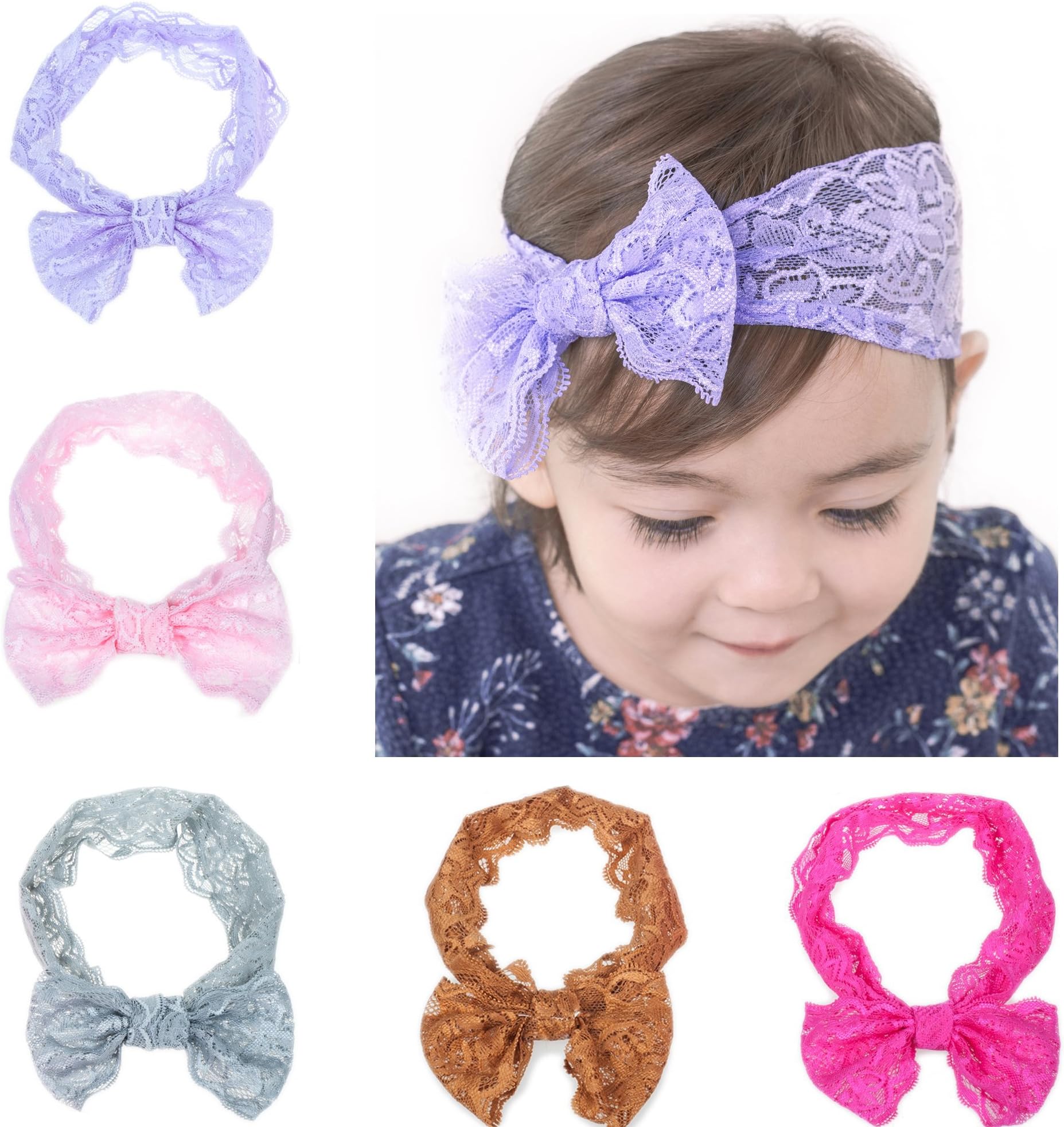 Kingyee Kids Baby Headbands cute Hairbands Girl's super soft Hair Bows Newborn Headband(5pcs)