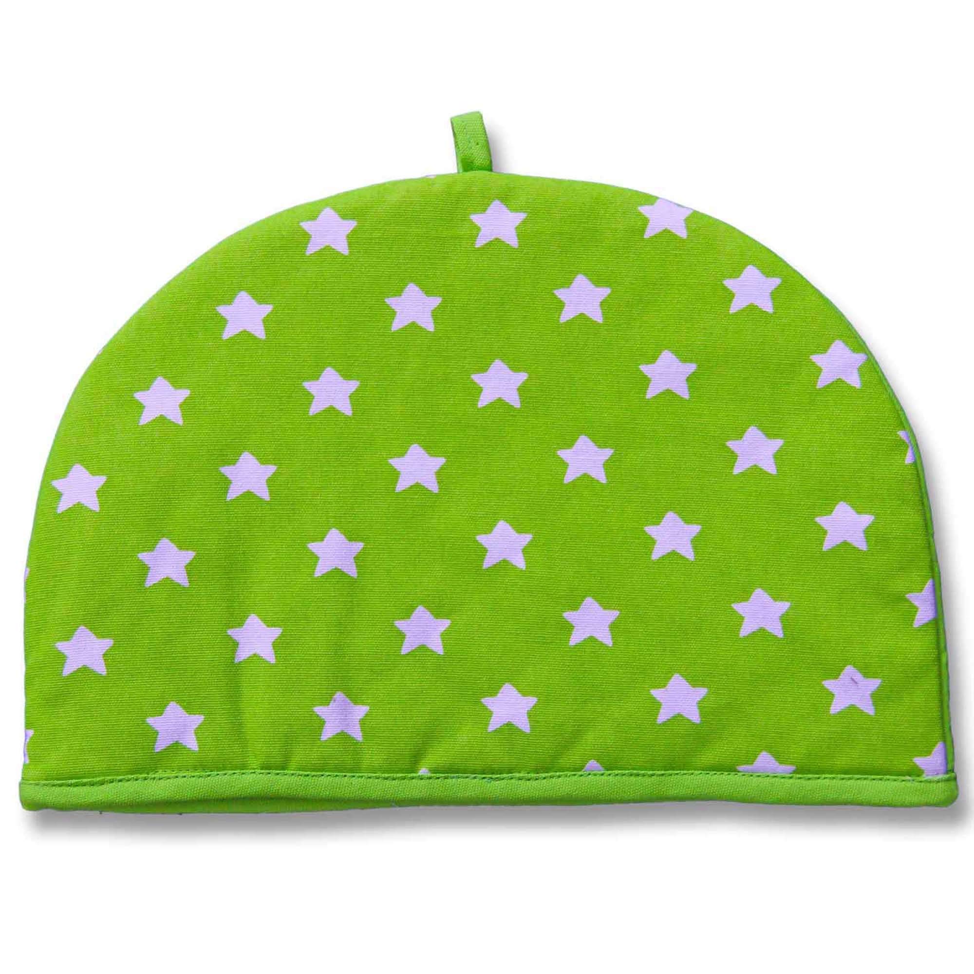 HOMESCAPES Double Design Tea Cosy Stars Green Muff Teapot Warmer 100% Cotton