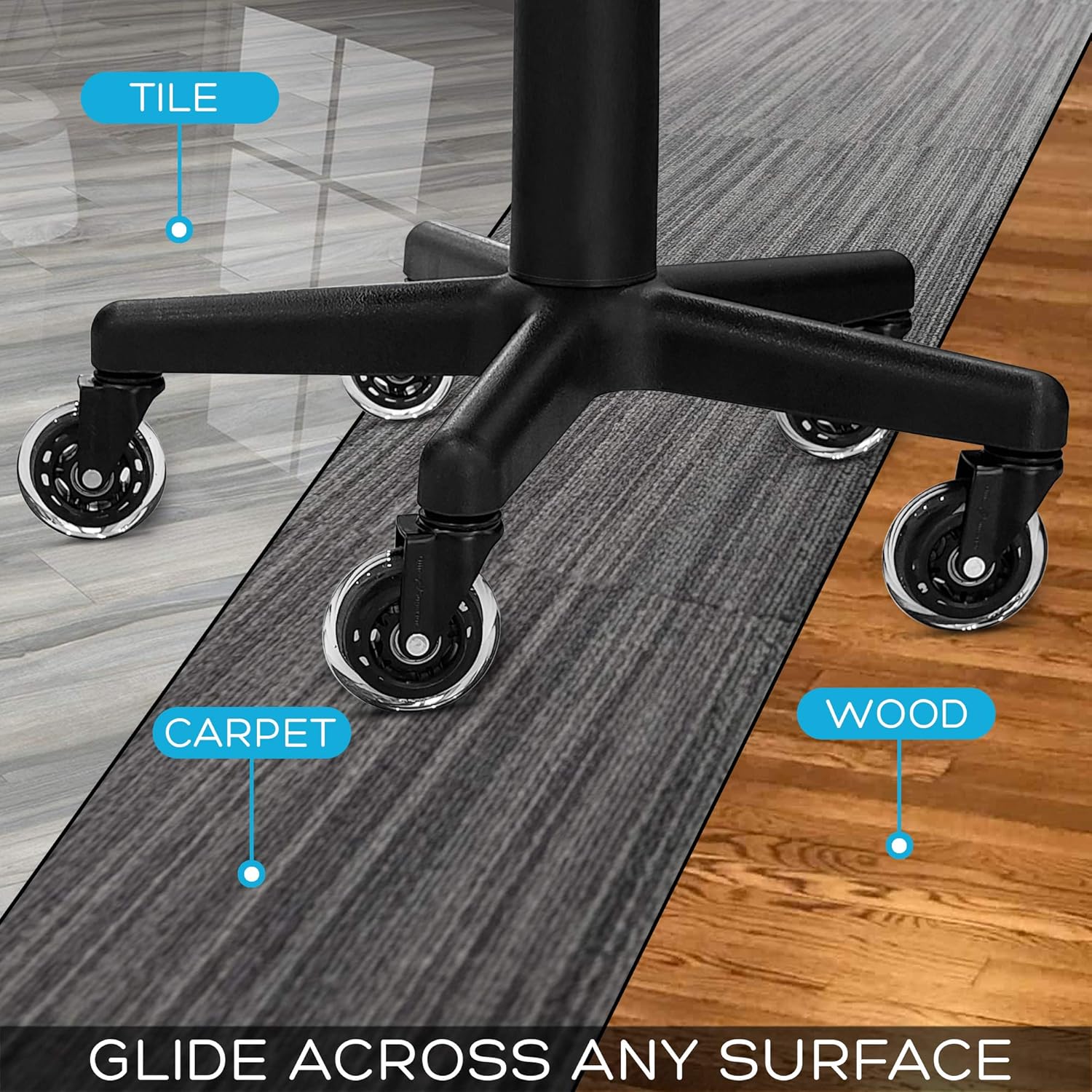 Office Chair Wheels Replacement (Set of 5) for Carpet, Hardwood, Wood, Tile, and Laminate Floor, Strong Casters to Replace Your Desk Floor Mat, Universal Fit : Office Products