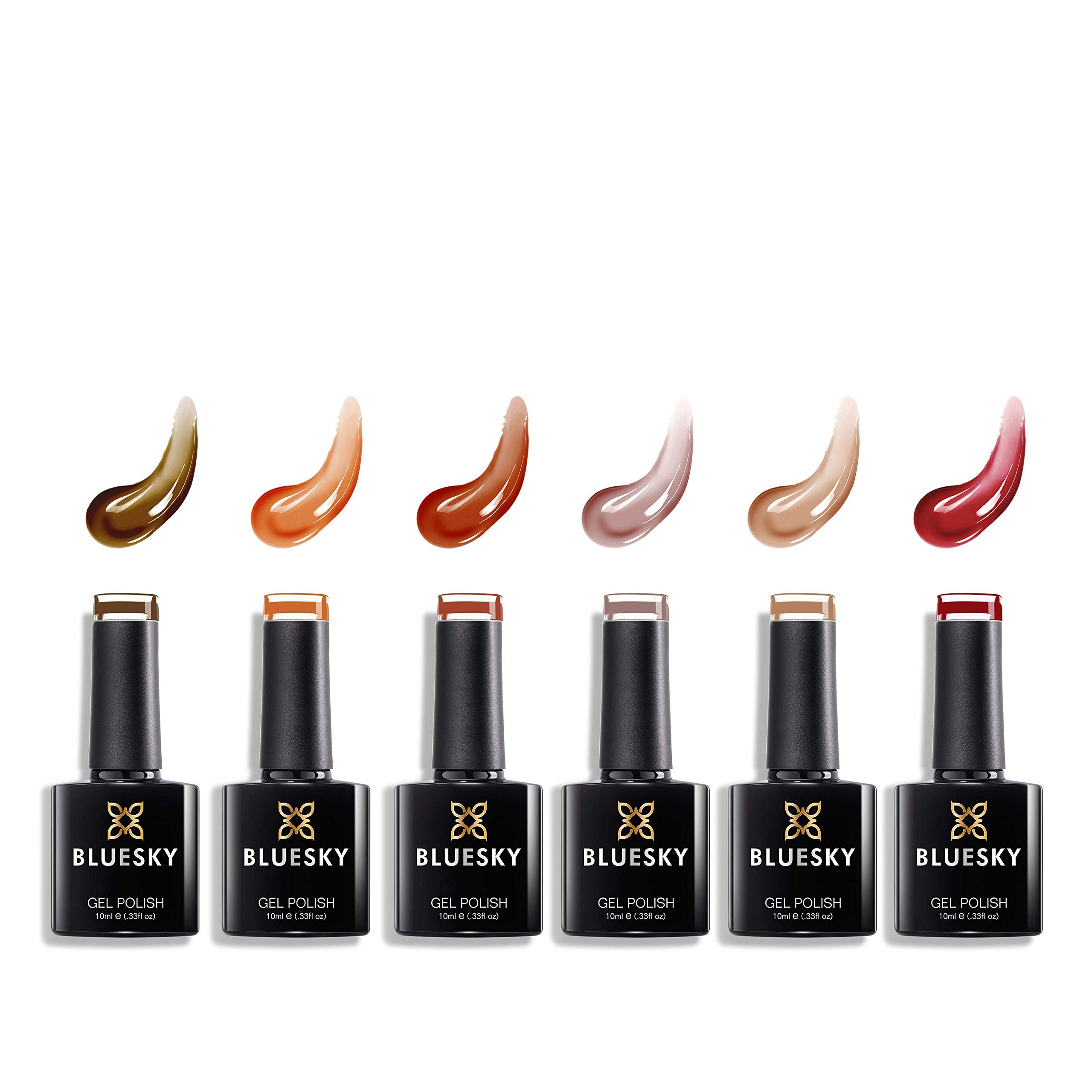 Bluesky Gel Nail Polishes, Lucky Set 3, 6 x 10ml, Nude, Brown, Red (Requires Curing Under LED/UV Nail Lamp)