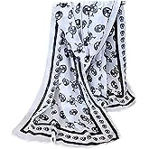 Mazeology Skull Scarf Soft Silky Poly Chiffon 59” Long Scarf Gothic Pirate Black/White 19” Wide Stripe Border for Women/Men Trendy Punk Accessory