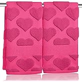 Xkdamai 2 Pcs 3D Heart Valentines Day Hand Towels for Bathroom 100% Cotton Rose Jacquard Decorative Bath Towels Holiday Kitchen Dish Towels Valentines Bathroom Decor Gift 13.7 x 29.5 Inch (Rose red)