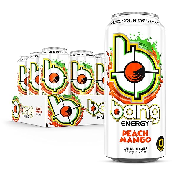 BANG ENERGY PEACH MANGO, SUGAR-FREE ENERGY DRINK, 16-OUNCE (PACK OF 12)