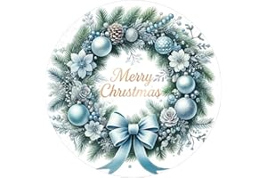 G2PLUS Merry Christmas Stickers - 120Pcs Blue Christmas Wreath Stickers, 2'' Round Xams Lables for Envelope Seals, Gift Bags, Gift Boxes, Holiday Party Favors