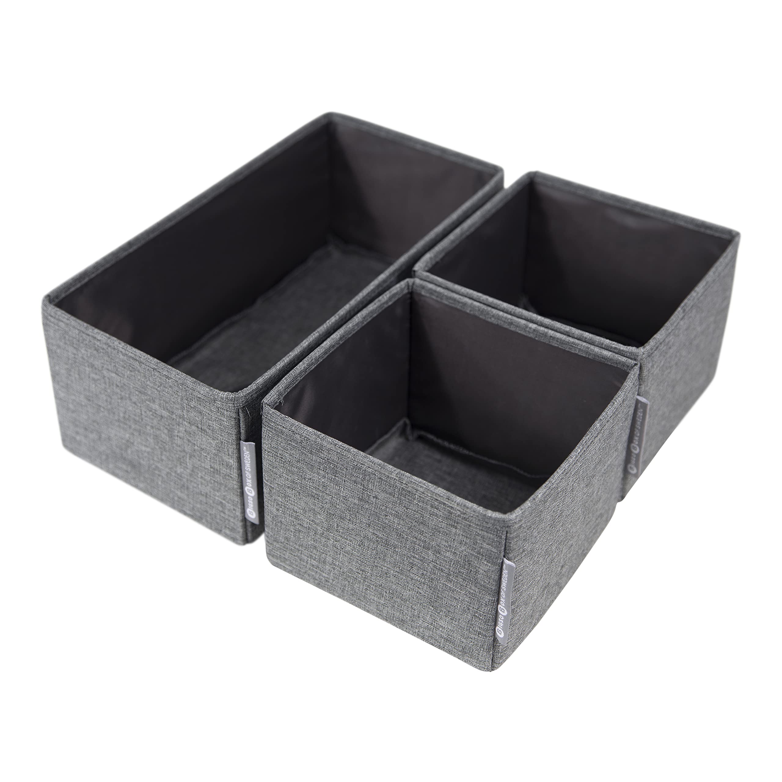 Bigso Box of Sweden Set of 3 Fabric Drawer Insert - Suitable for Use as an Accessories, Underwear and Sock Organiser - Fabric Storage Box in Small & Large Sizes to Fit Any Drawers - Grey