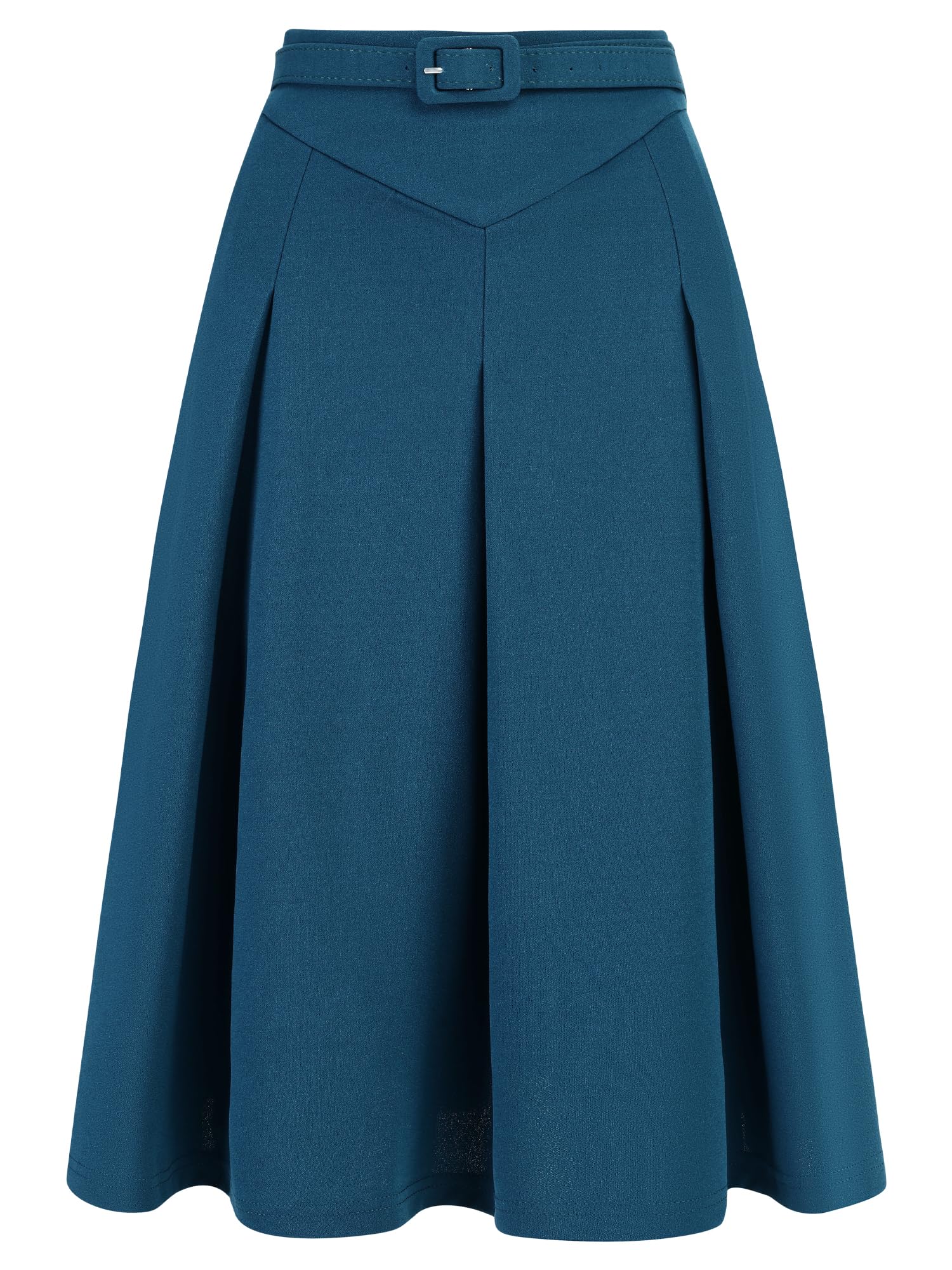 Photo 1 of Allegra K Women's Office Work Skirts Belted Waist Midi A-Line Pleated Skirt Medium Blue