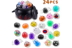 XUTENGY Halloween Party Favors，5.5" Halloween Cauldron with 24 Pcs Mochi Squishy Toys，Halloween Mini Kawaii Squeeze Toys for for Kids Girls Boys Trick or Treat Bags Gifts，School Classroom Rewards