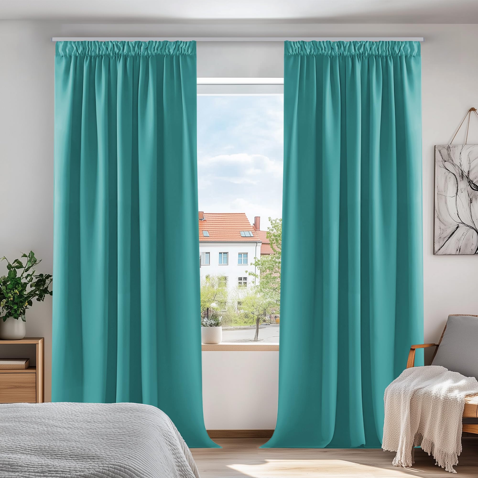 Deconovo Home Decoration Thermal Insulated Curtains Blackout Curtains Pencil Pleat Curtains for Kids Turquoise W55 x L79 Inch 2 Panels