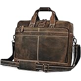LEATHER VILLAGE 16" Leather Laptop Messenger Briefcase Bag for Men-Leather Satchel for Travel and Office Shoulder Bag- Rustic Brown