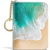 Aiawoxc Credit Card Holder for Women, Small RFID Wallet Slim Leather Business Card Organizer Case with Zipper and Keychain, Beach