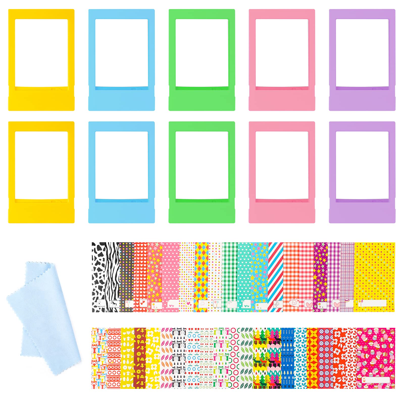 10 PCS Mini Instant Photo Frames With 40 Sheets Instant Photo Sticker And 1Pcs Cleaning Cloth Compatible With Fujifilm Instax Mini 11 9 8 70 7s 90 26 Instant Camera Photo(not include the film)