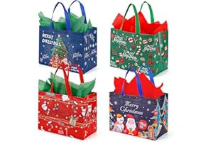 YANGTE 12 Pack 13" Large Christmas Gift Bags with Tissue Paper, Reusable Non-Woven Christmas Bag with Handles for Presents Wrapping, Shopping Xmas Party Supplies