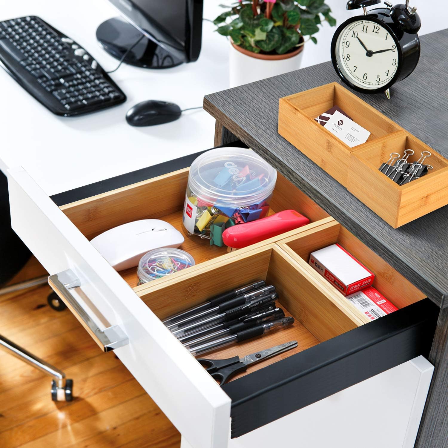 5-Piece Bamboo Drawer Organizer Set, Multi-use Storage Box Set, Varied Sizes Junk Drawer Organizer for Office, Home, Kitchen, Bedroom, Bathroom by Pipishell: Office Products